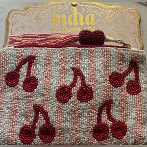 Beaded Cherry Cosmetic Clutch Bag - Pink and Red